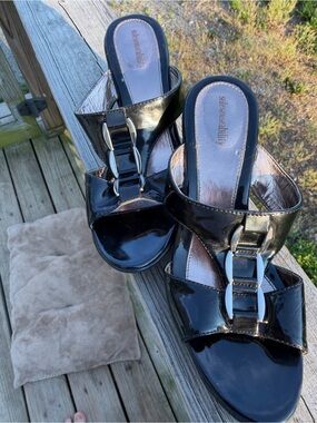 Black Patent Chain Slide Heels Size 9.5